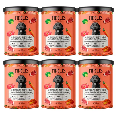 FIDELIS - Főtt menü - Marha, Édesburgonya, Alma és Brokkoli 6x400g