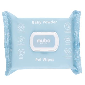   Mubo - Pet Wipes 100pc - Kisállat törlőkendő Aloe Verával (hintőpor illattal)