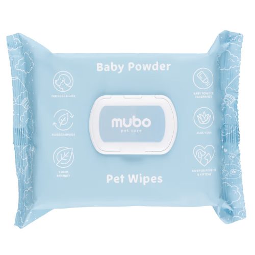 Mubo - Pet Wipes 100pc - Kisállat törlőkendő Aloe Verával (hintőpor illattal)